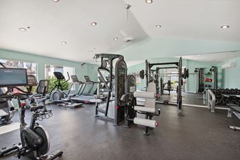 24-Hour fitness center with free weights and cardio machines