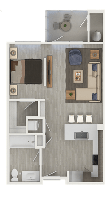 Floor plan for studio, 1 bath, 588 sqft