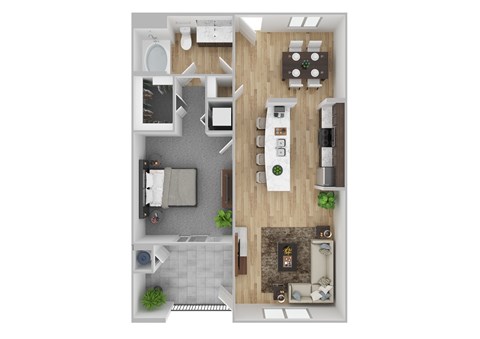 Floor plan for 1 bed, 1 bath, 861 sqft