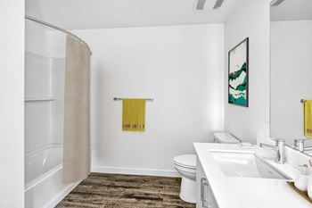 White subway tile bath surround