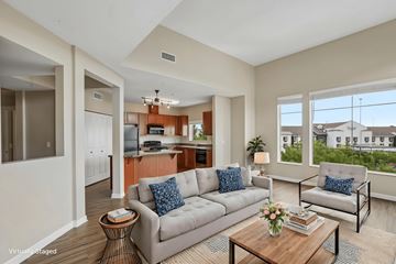 Portland apartment for rent - A living room with a grey couch and a coffee table.