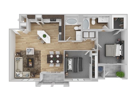 Floor plan for 2 beds, 2 baths, 1066 sqft