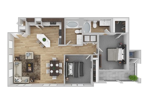Floor plan for 2 beds, 2 baths, 1093 sqft