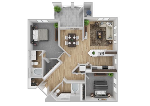 Floor plan for 2 beds, 2 baths, 1161 sqft