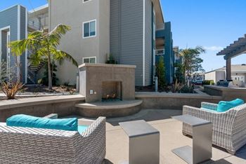 Outdoor fireplace at pointe luxe apartment homes, san diego, california