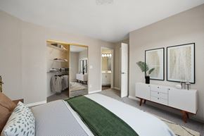 Tempe apartment for rent - a bedroom with a bed and a dresser and a closet