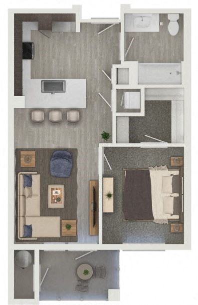 Floor plan for 1 bed, 1 bath, 615 sqft