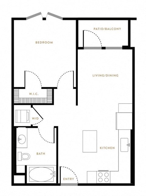 Floor plan for 1 bed, 1 bath, 633 sqft