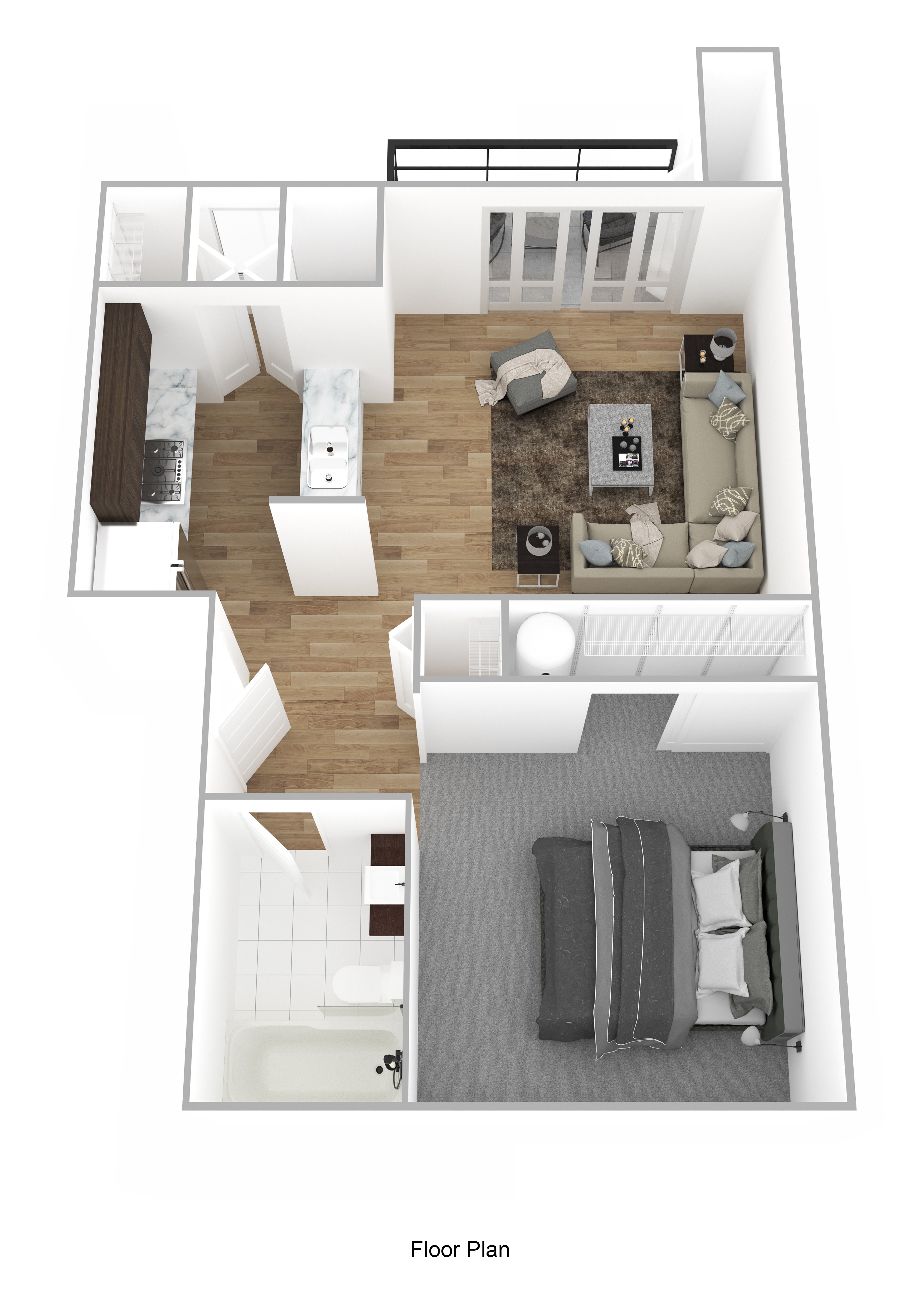 Floor plan for 1 bed, 1 bath, 535 sqft