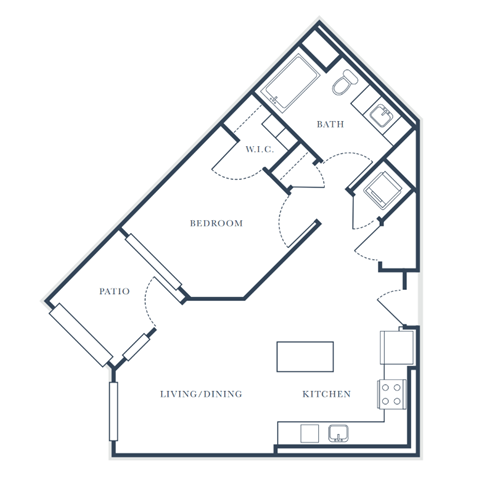 Floor plan for 1 bed, 1 bath, 747 sqft
