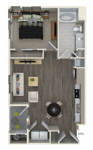 Floor plan for 1 bed, 1 bath, 718 sqft