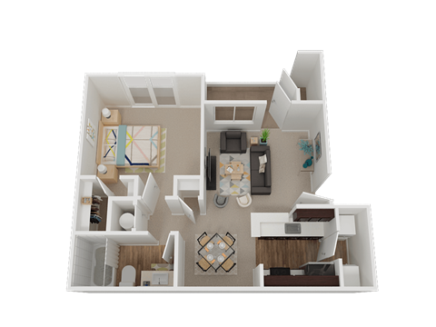 Floor plan for 1 bed, 1 bath, 619 sqft