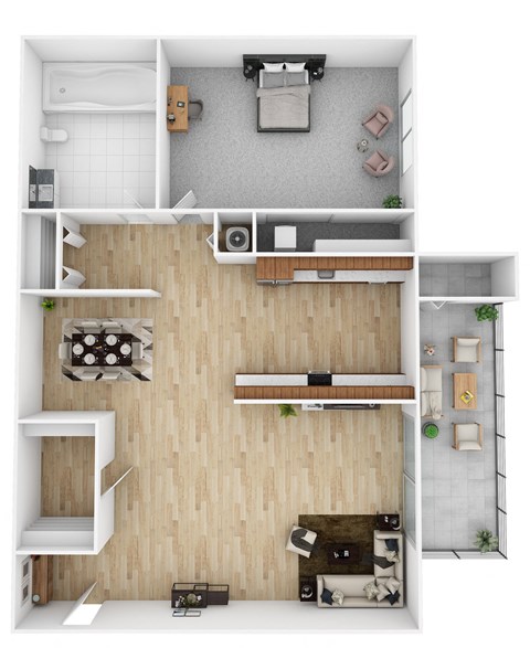 Floor plan for 1 bed, 1 bath, 700 sqft