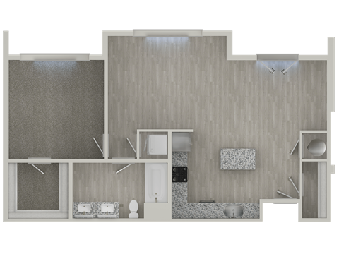 Floor plan for 1 bed, 1 bath, 882 sqft