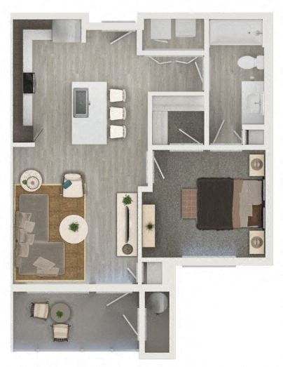 Floor plan for 1 bed, 1 bath, 656 sqft