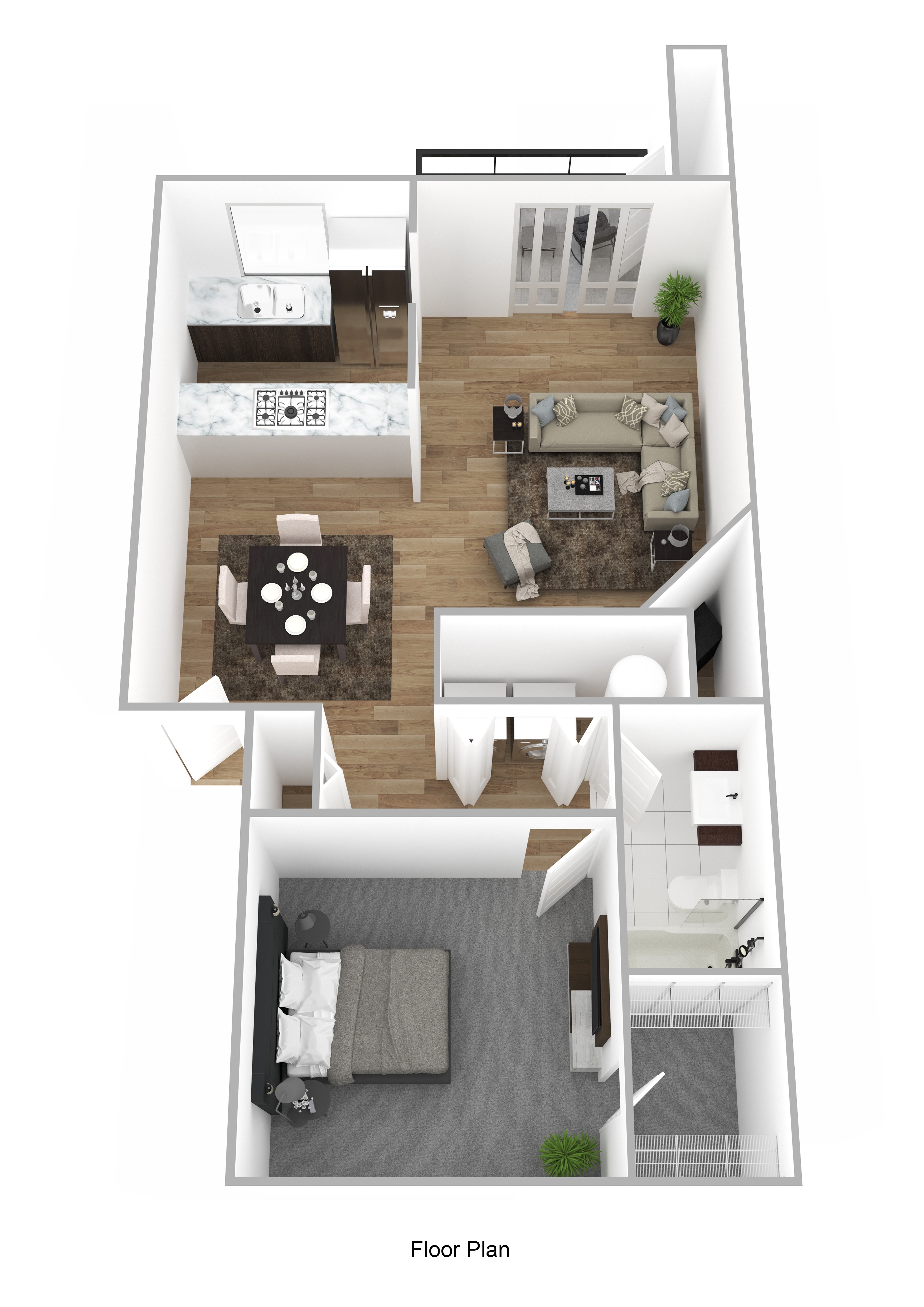 Floor plan for 1 bed, 1 bath, 760 sqft