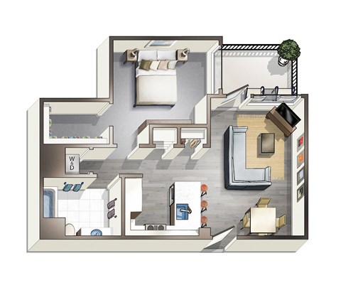 Floor plan for 1 bed, 1 bath, 698 sqft