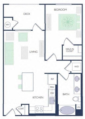 Floor plan for 1 bed, 1 bath, 772 sqft