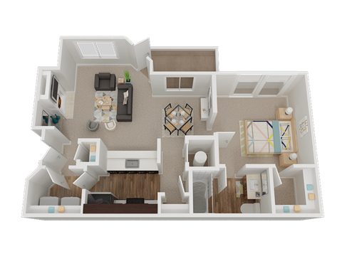 Floor plan for 1 bed, 1 bath, 725 sqft