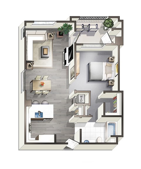 Floor plan for 1 bed, 1 bath, 698 sqft