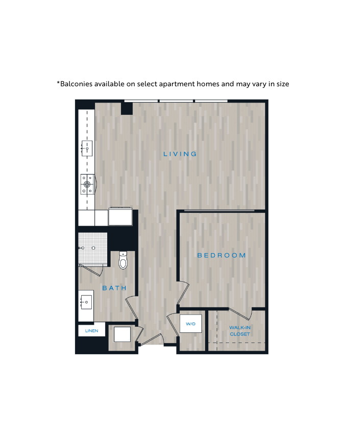 Floor plan for 1 bed, 1 bath, 783 sqft