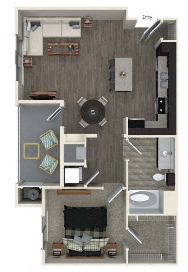 Floor plan for 1 bed, 1 bath, 789 sqft