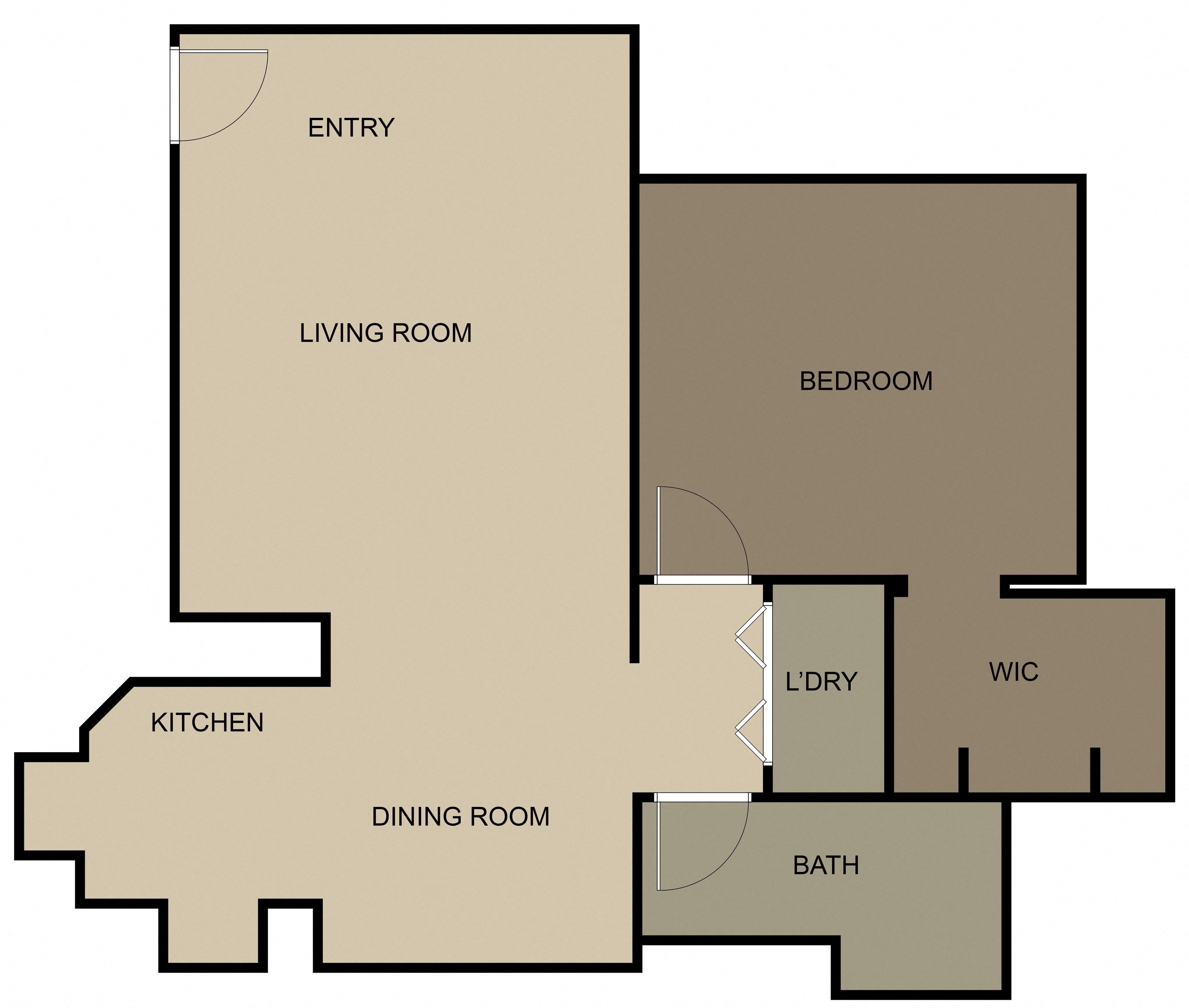 Floor plan for 1 bed, 1 bath, 704 sqft