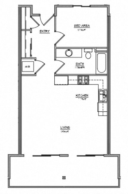 Floor plan for 1 bed, 1 bath, 650 sqft