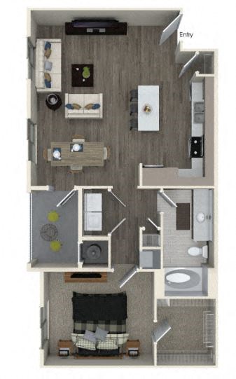 Floor plan for 1 bed, 1 bath, 860 sqft