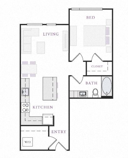Floor plan for 1 bed, 1 bath, 690 sqft