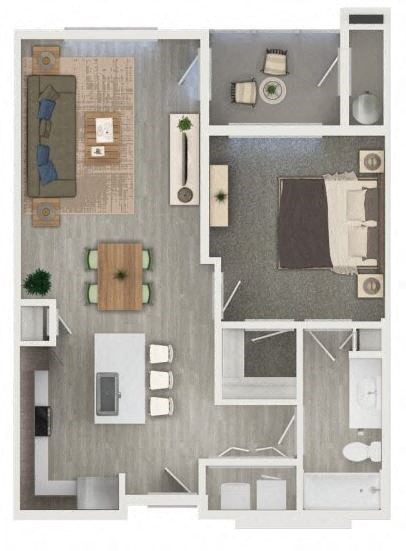 Floor plan for 1 bed, 1 bath, 753 sqft