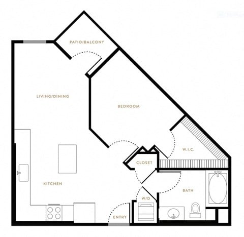Floor plan for 1 bed, 1 bath, 695 sqft