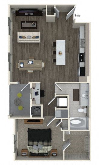 Floor plan for 1 bed, 1 bath, 860 sqft