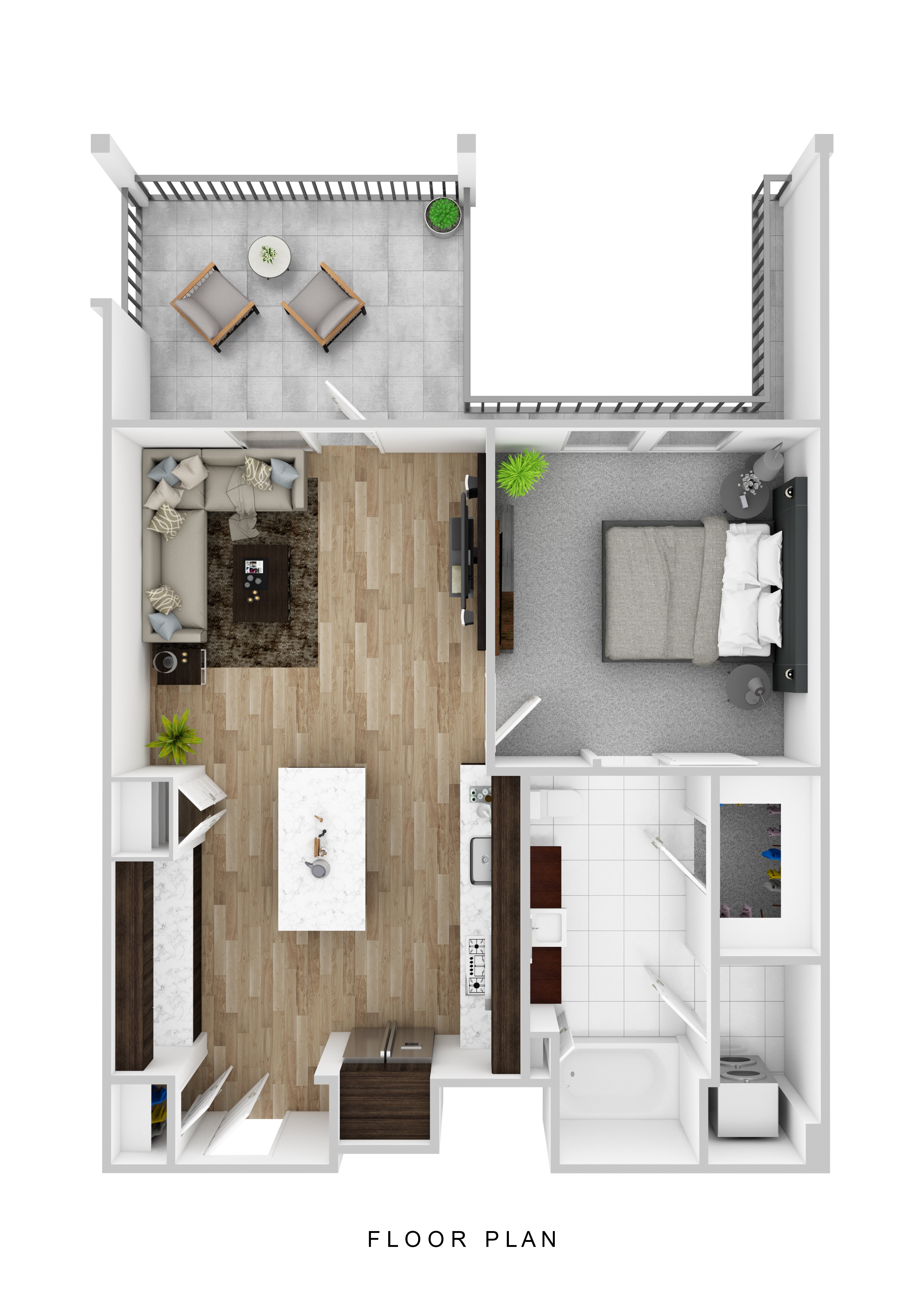 Floor plan for 1 bed, 1 bath, 764 sqft