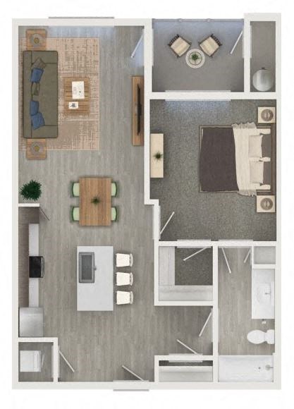 Floor plan for 1 bed, 1 bath, 803 sqft