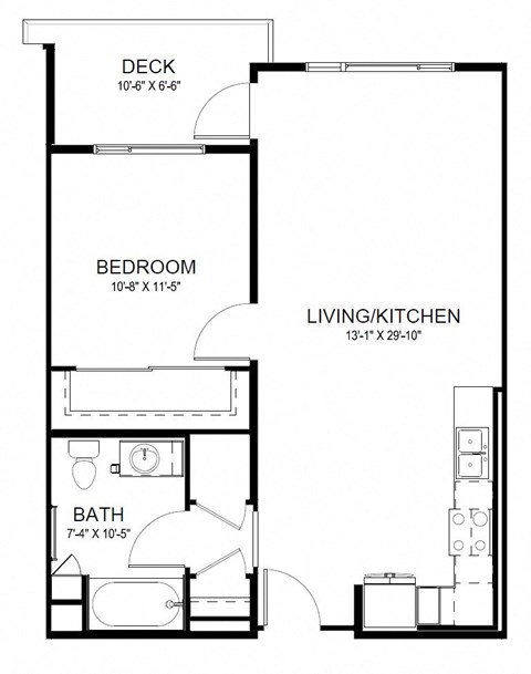 Floor plan for 1 bed, 1 bath, 724 sqft