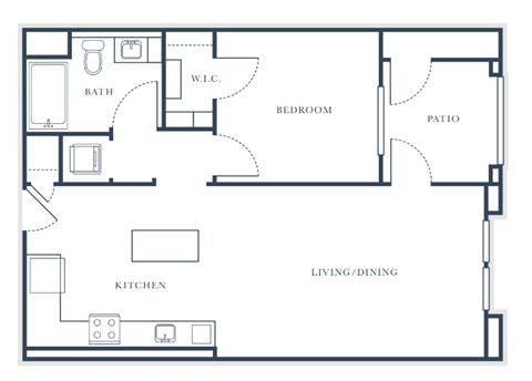 Floor plan for 1 bed, 1 bath, 787 sqft
