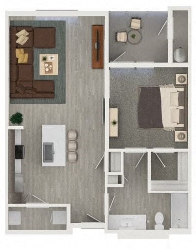 Floor plan for 1 bed, 1 bath, 804 sqft