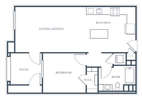 Floor plan for 1 bed, 1 bath