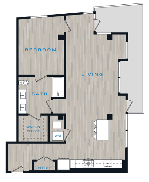 Floor plan for 1 bed, 1 bath, 1004 sqft