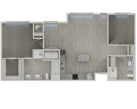 Floor plan for 1 bed, 2 baths, 1134 sqft