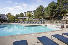 Aurora apartment for rent - Pool Area with Seating at Stone Cliff Apartments