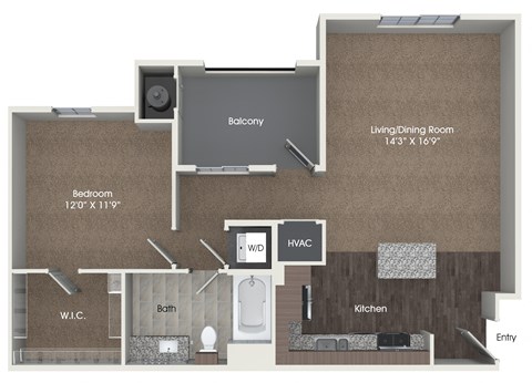 Floor plan for 1 bed, 1 bath, 818 sqft