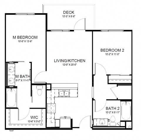 Floor plan for 2 beds, 2 baths, 952 sqft