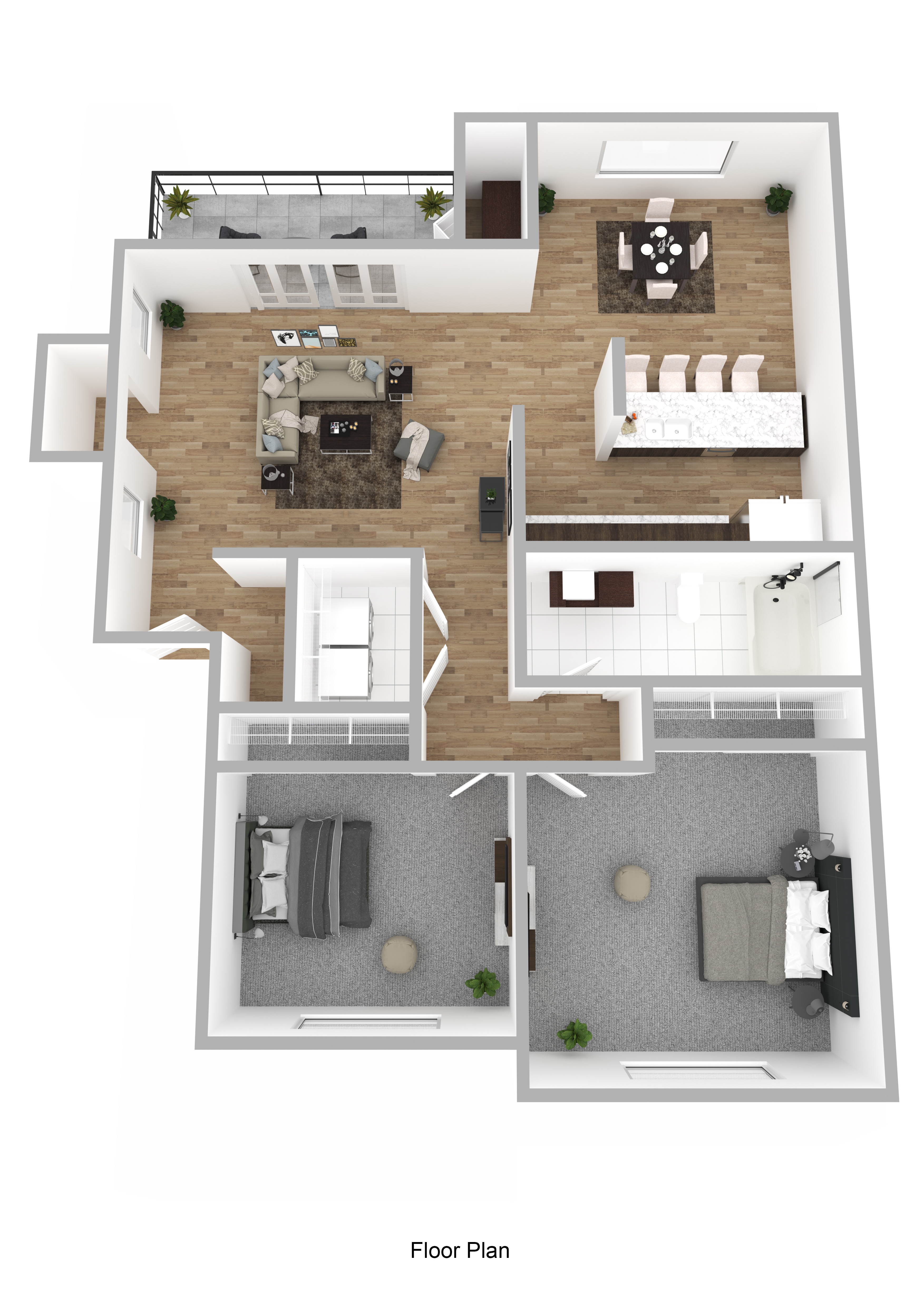 Floor plan for 2 beds, 1 bath, 875 sqft