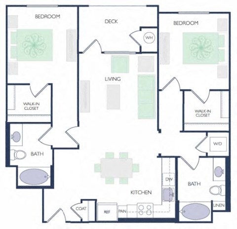 Floor plan for 2 beds, 2 baths, 1123 sqft