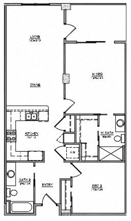Floor plan for 2 beds, 2 baths, 1056 sqft