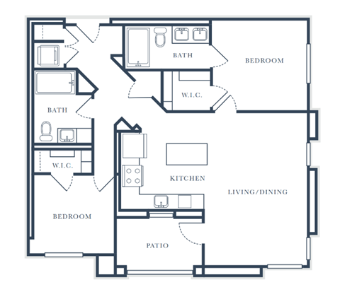 Floor plan for 2 beds, 2 baths, 1225 sqft