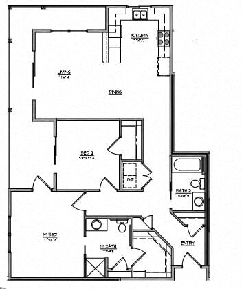 Floor plan for 2 beds, 2 baths, 1110 sqft