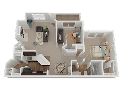 Floor plan for 2 beds, 1 bath, 934 sqft